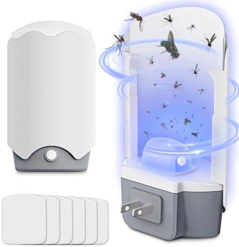 Forhimn Fly Trap Indoor, 2 Plug-in Fly Catchers with 6 Glue Card Refills, Fruit Fly & Gnat Trap for Home, Sticky Flying Insect Trap for Flies, Moths, Safe & Mess-Free