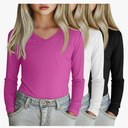 3 Pack Girl's Long Sleeve Shirts, Soft V Neck Kids Tops Fall Loose Fit Basic Tee Casual T Shirts, Size 7-8y