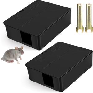 2 Pack Rat Bait Station Traps - Reusable Rodent Stations for Indoor Outdoor Garden Warehouse Garage, WeatherResistant Mouse Station Box to Fix Bait Block Keeps Rats Away Pets Safe, Dual-Entry Tunnel