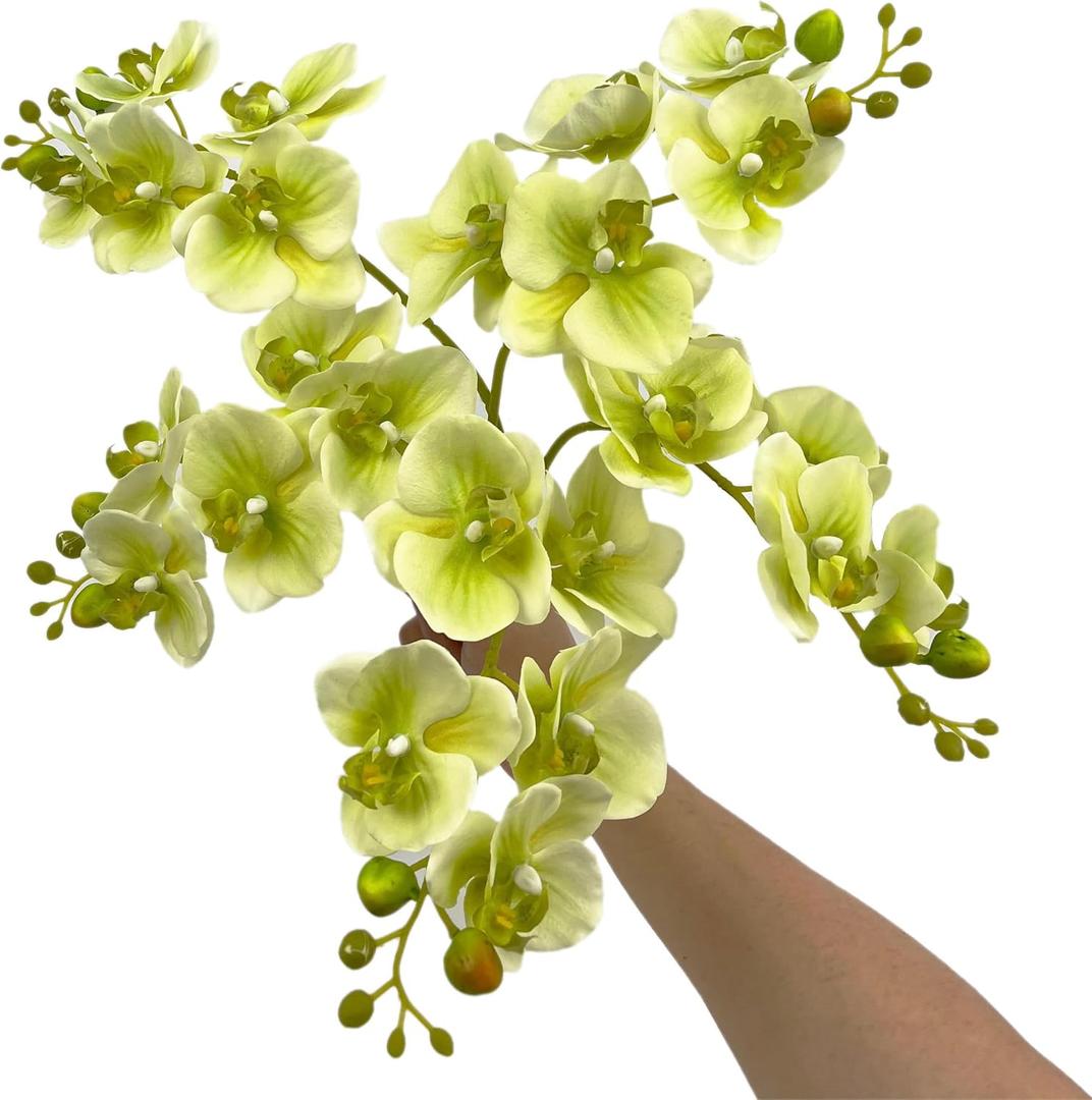 5 Artificial Orchid Flower Stems 18 Inches Real Touch Faux Phalaenopsis Stems Fake Orchid Flowers Arrange for Wedding Bridal Bouquets Home Office Indoor Decorations (Green)