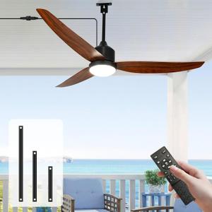 Outdoor Ceiling Fan with Light and Remote, 52-Inch LED 3-Blade Gazebo Fan for Patios, Waterproof DC Motor, 6-Speed Reversible, Dimmable, Timer, 3 Downrods, Walnut Color