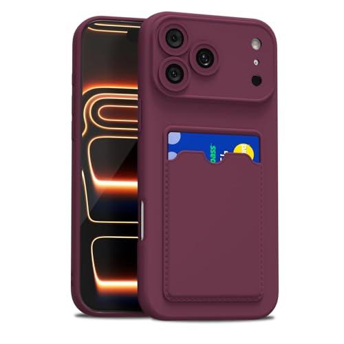 LoeoeL for iPhone 17 Pro Case with Card Holder Slim, Thin Silicone Wallet Phone Case with Credit Card Slot for Women Men, Soft Rubber Gel TPU with Pocket Shockproof Camera Cover, Burgundy Maroon