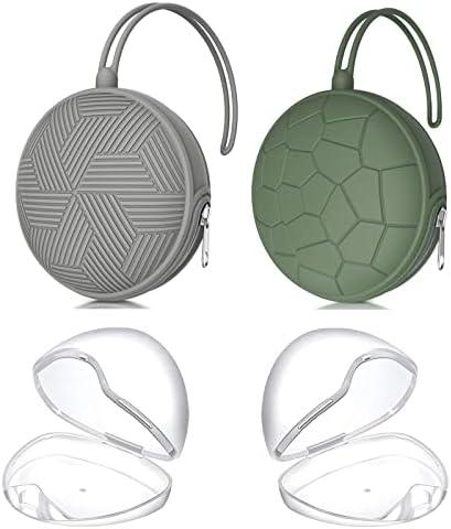 Smlpuame 4 Pack Pacifier Holder Case Set,2 Silicone Portable Pacifier Cover Pouch Bag for Diaper Bags Baby Carriage with 2 Transparent Pacifier Storage Container Box,Easy to Clean,(Green & Grey)