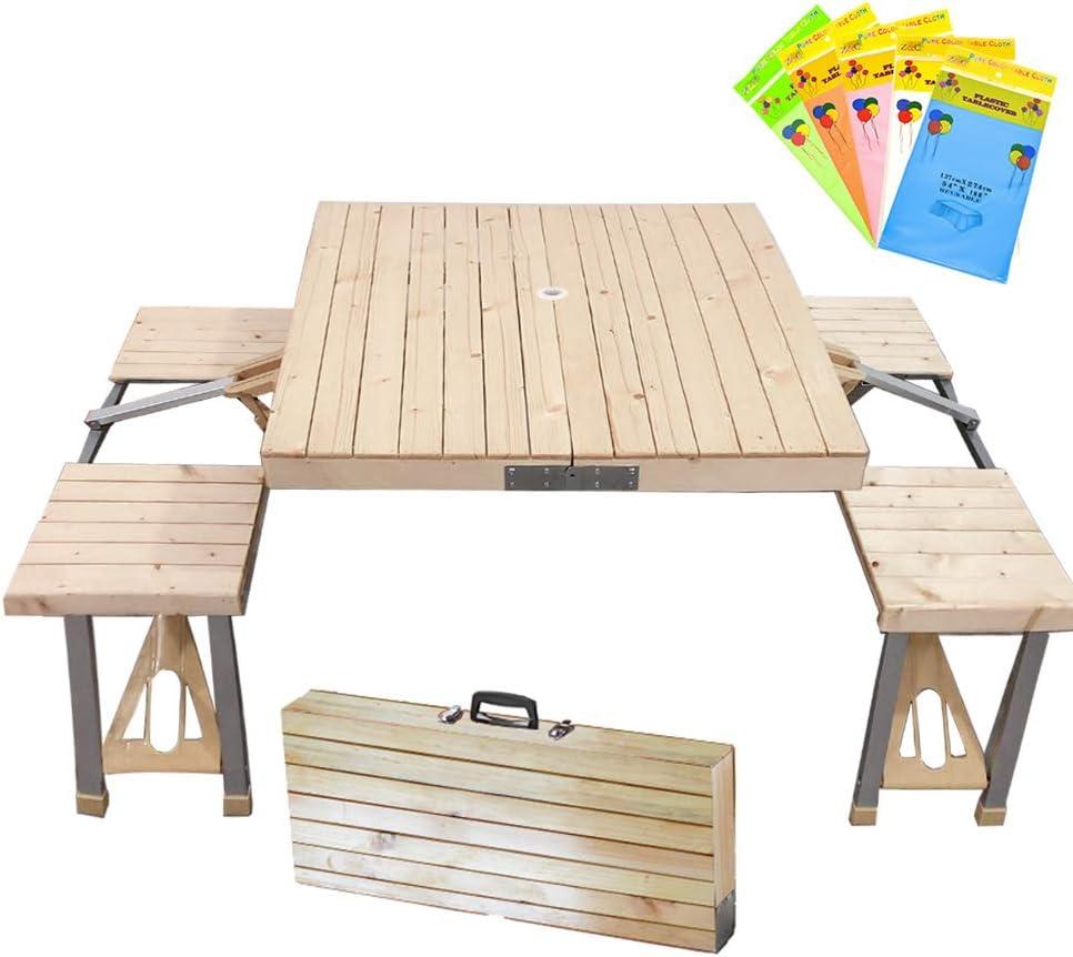 STONCEL Folding Table and Chairs Set, Portable Picnic Table with 4 Seats for Outdoor Camping Picnic BBQ, Party and Dining(Wooden) (28.34 in x 33.46 in x 26 in)