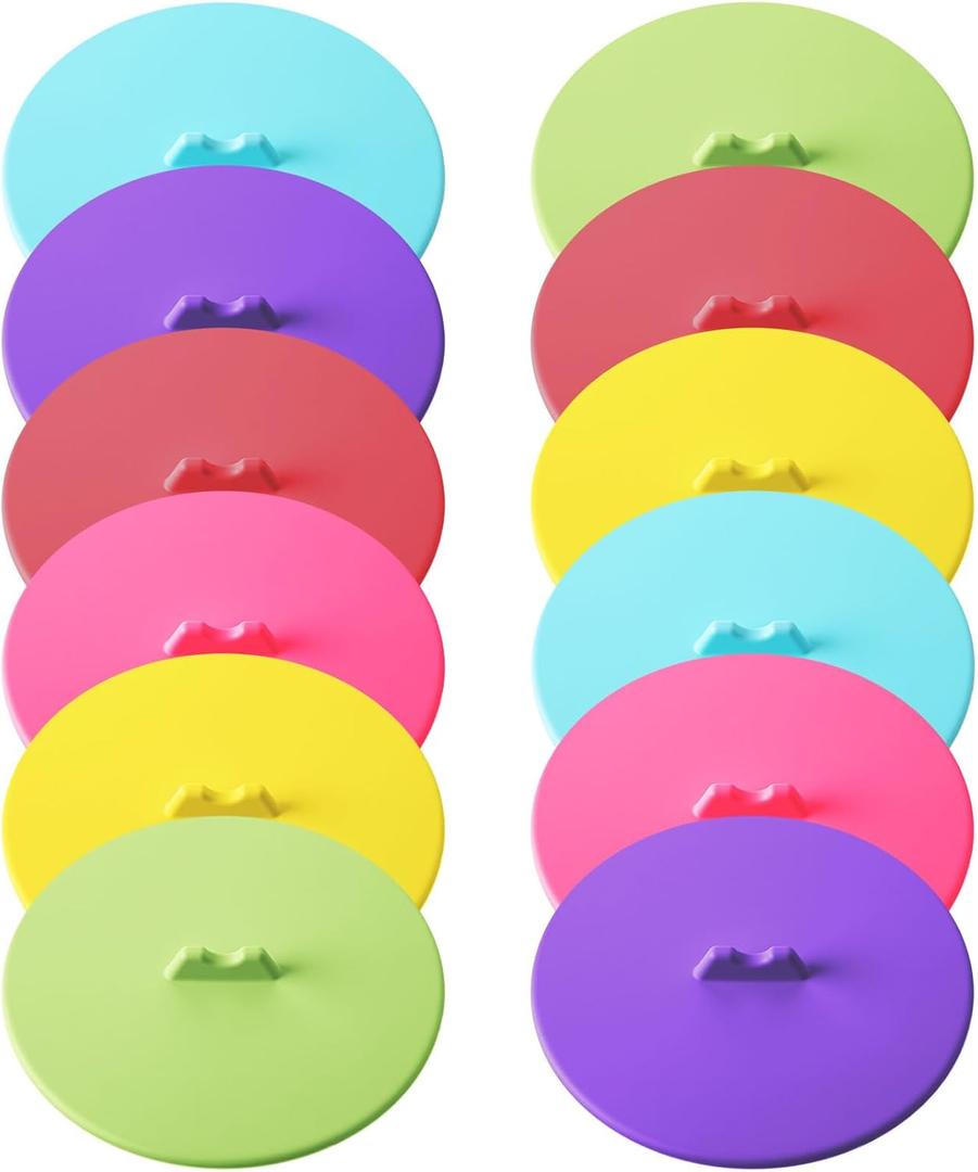 Hoolerry 12 Sets Silicone Cup Covers Multicolored Silicone Cup Lids Mug Cover Outdoor for Hot Drinks, Tea, Coffee, 6 Colors(Round,Bright Color)