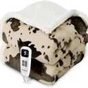 blunique Cow Print Heated Throw Blanket Electric Blanket-Heating Blanket Throw with 10 Heat Levels & 10 Hours Auto-Off, Cozy Soft Fleece Sherpa, Washable, 50 x 60 Inches Cow Print Light Brown (03 - Brown Ombre-beige)