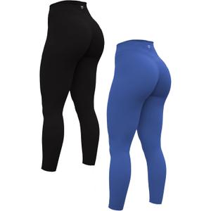 TomTiger High Waist Flare Yoga Pants for Women Bootcut Workout Stretch Tummy Control Leggings (Black/Classic-Blue,S)
