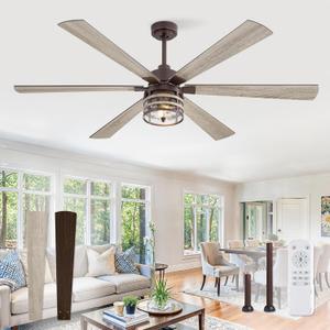 65 Inch Farmhouse Ceiling Fans with Lights and Remote,Industrial Large Ceiling Fan with 6-Speed Reversible DC Motor and 6 Dual Finish Blades,Oil Bronze Ceiling Fan with Light for Living Bedroom Patio