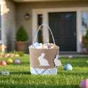 Easter Basket  Bunny Basket with DIY Blank Wooden Bunny Tag for Kids, Boys, Girls, Easter Egg Hunt, Candy Gift Storage (Bule)