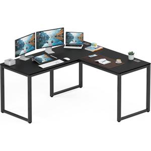 SHW 55 x 60 Inches Commercial-Grade L-Shape Corner Office Computer Desk, Black