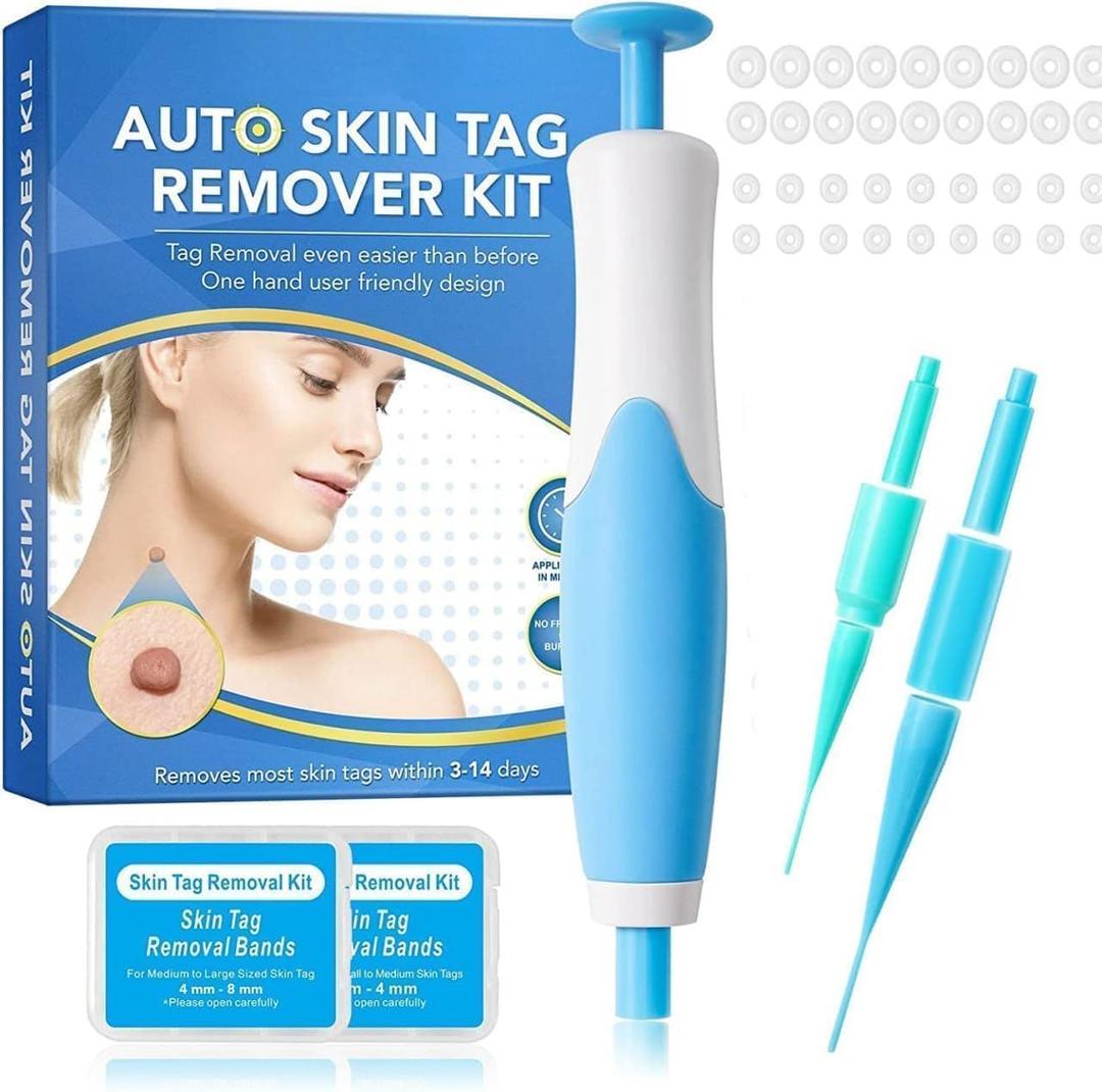 Auto Skin Tag Remover Kit Painless Skin Tag Remover Tool Kit with 40 Skin Tag Bands, Wart Removal Kit for Face Neck Fingers Legs, Skin Tag Removal Device for Home Use, Skin Care Tool for Mole Wart and Tag Removal