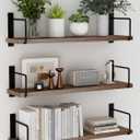 Floating Shelves - 24 Inch Wall Mounted Set of 3 Rustic Wood Shelves for Wall Decor and Living Room Storage (Brown)