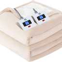 SEALY Electric Blanket Queen Size, Flannel & Sherpa Heated Blanket with 10 Heat Setting & 1-12 Hour Auto Shut Off, Fast Heating Blanket, Machine Washable, Beige, 84 x 90 Inch