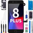for iPhone 8 Plus Screen Replacement 5.5" Black with Home Button Repair Kit, 3D Touch LCD Display Digitizer Full Assembly with Glass Front Camera Speaker Sensor, Fix Tools A1864 A1897 A1898