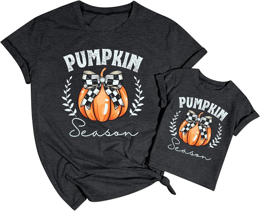 Mommy and Me Matching Outfits Halloween Pumpkin T-Shirt Thanksgiving Baby Girl Boy Fall Shirts (18-24 Months, Baby Deep Gray)