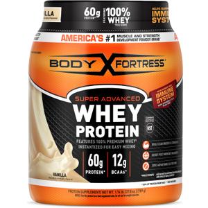Body Fortress Super Advanced Whey Protein Powder, Gluten Free, Vanilla, Immune Support (1), Vitamins C & D Plus Zinc, 1.74 lbs (EXP 03/12/27)