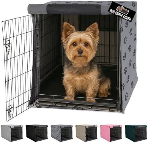 GORILLA GRIP Dog Crate Covers compatible with Amazon Basics Dog Crates, All Sides Open, Privacy Cover Fits 24" Wire Kennel, Breathable Mesh Windows, Light Reducing Puppy Training Cage Topper, Gray Paw