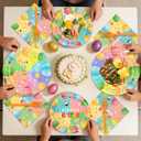 96 Pcs Easter Plates and Napkins Sets, 350GSM Easter Paper Plates, Colorful Spring Disposable Plates Napkins Forks Dinner Plates, Easter Dinnerware Tableware Party Supplies