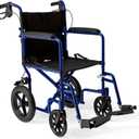 Medline Lightweight Foldable Transport Wheelchair with Handbrakes and 12-Inch Wheels, Blue Frame, Black Upholstery