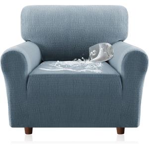 H.VERSAILTEX Jacquard Sofa Slipcover with Waterproof Seat Furniture Protector 1 Piece Stretch Sofa Covers with Elastic Bottom for Kids, Pets, Dog(Armchair, Stone Blue)