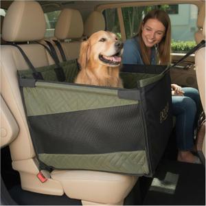 Premium Dog Car Seat & Back Seat Waterproof & Non-Slip Travel Hammock with Storage Pockets | Secure & Comfortable Pet Seat Cover for Medium Dogs Fits Cars, SUVs & Trucks (Green)