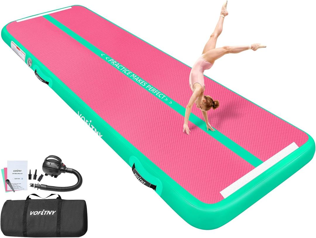 VOFiTNY All Purpose Gymnastics Mat 6.6/10/13/16/20 ft Sturdy Inflatable Tumble Track for Home/Gym (Pink/Green)