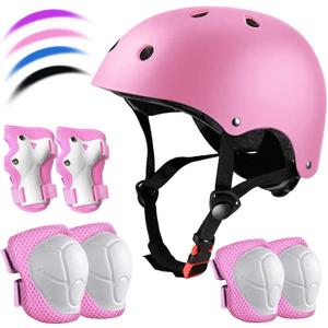 Kids Bike Helmet Set Adjustable for Children, Boys, Girls and Teenagers Aged 3-8 Years Includes Elbow, Knee, Wrist Guards Children's Helmet Protection Set for Bikes SkateboardsRollerskates (pink)