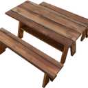 Binienty Vintage Wood Grain Picnic Table Cover with Bench Covers Waterproof Rectangle Tablecloths Set of 3 Dust Proof Camping Table Cloth Fit Rectangle Table, 8 Foot