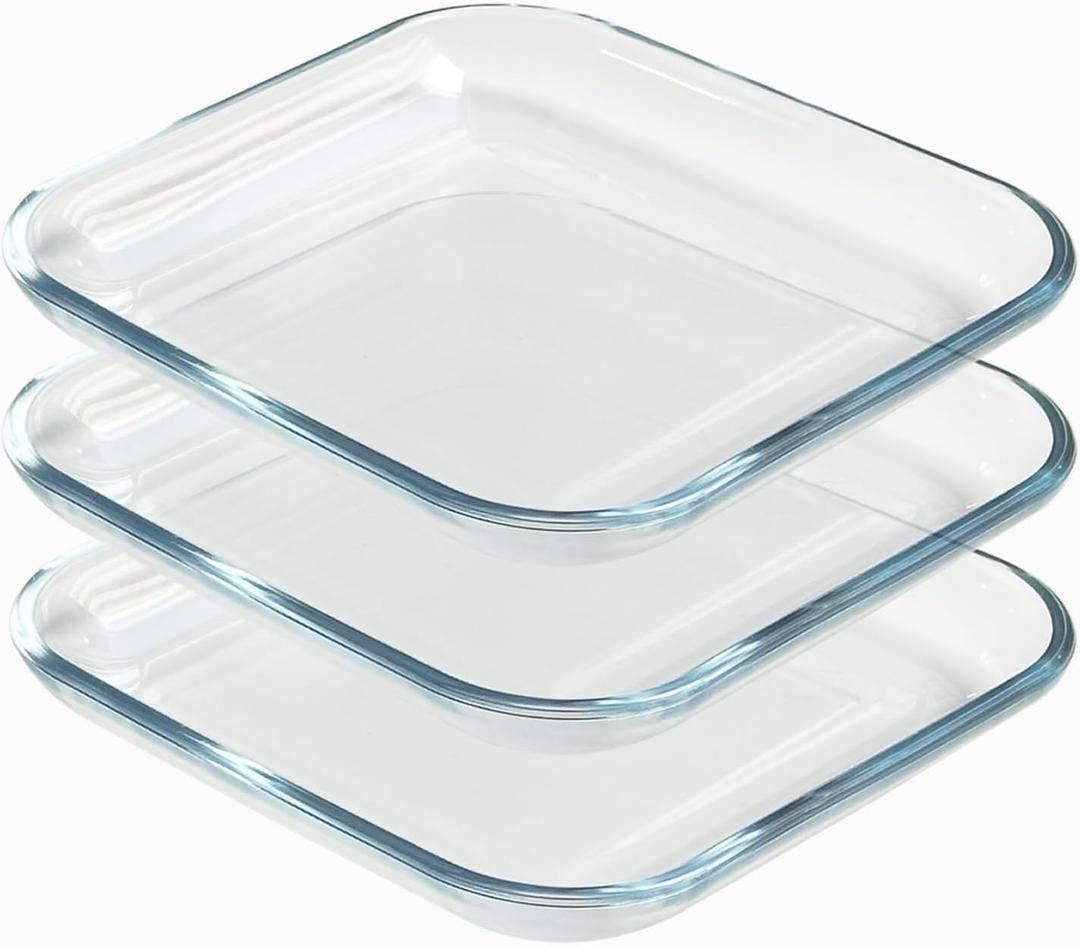 7 Inch Square Tempered Glass Dessert Plates, Small Mini Appetizer, Fruit, Salad and Cake Plates, Set of 3