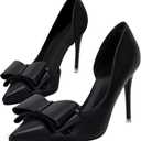 Womens Bow Heels Closed Pointed Toe Dress Shoes Stiletto Slip on Wedding Pumps (Black), 10