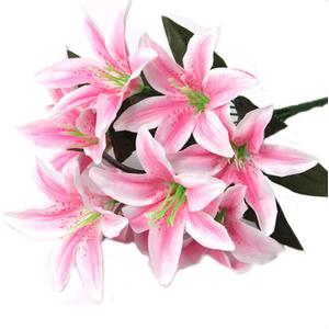 Artificial Lily 10 Heads Fake Lily Artificial Flower Wedding Party Decor Bouquet Home Hotel Office Garden Craft Art Decor Pink