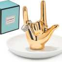 I LOVE YOU Hand Ring Holder Dish Ceramic Jewelry Holder Dish Trinket tray for Rings Earrings Necklace Organizer, Engagement Wedding Ring Holder, Christmas Birthday Gifts (Golden)