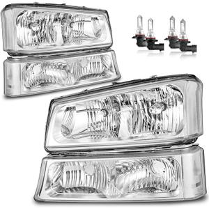Headlights Assembly W/Bulbs for 2003-2007 Chevy Silverado1500/2500/3500/1500HD/2500HD, 2003-2006 Avalanche 1500/2500 Driver & Passenger Side