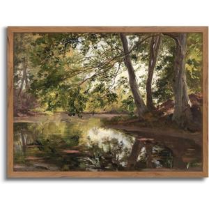 Vintage Wall Art Green Forest Lake Trees Canvas Art Prints Nature Landscape Photography Picture Modern Art Framed Wall Decor Ready to Hang for Bedroom Living Room Home Kitchen Decoration 12x16 Inch