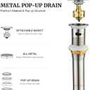 Pop up Sink Drain Stopper with Overflow Brushed Nickel for Bathroom Vessel Vanity Sink Art BasinBig Cap Sink Drain with Overflow, Metal Pop-up Drain Strainer with Detachable Basket Stopper