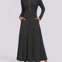 ZESICA Women's Elegant Maxi Dresses 2026 Fall Long Sleeve Button Casual A Line Boho Flowy Dress with Pockets (M)