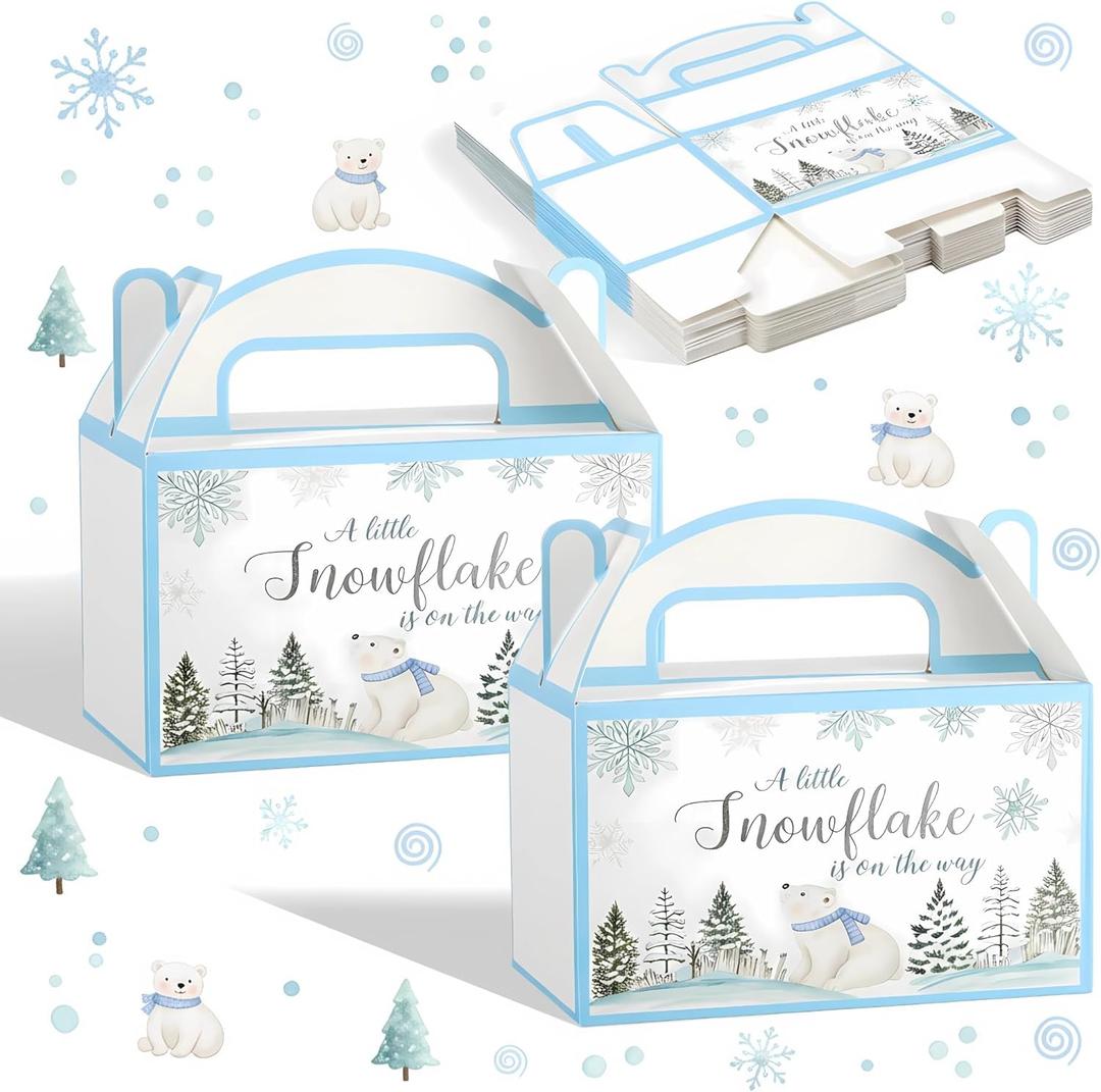 Marspark 24 Pcs Little Snowflake Shower Party Boxes a Little Snowflake Is on the Way Shower Decor Blue Wonderland Gift Boxes for Winter Party Supplies