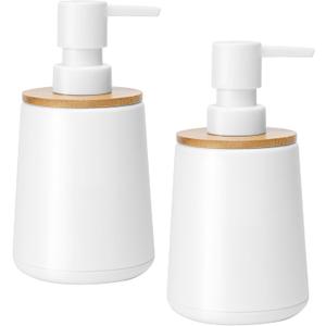 Soap Dispenser Plastic Bamboo with Pump Liquid Hand Lotion Dispenser for Shampoo Bathroom Kitchen 12 oz White 2 Pack