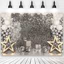Glitter Sliver Disco Party Backdrop Women Birthday Reception Photography Background Cake Table Decor Backdrop Adult Children Portrait Background Photoshoot Props (10x6ft)
