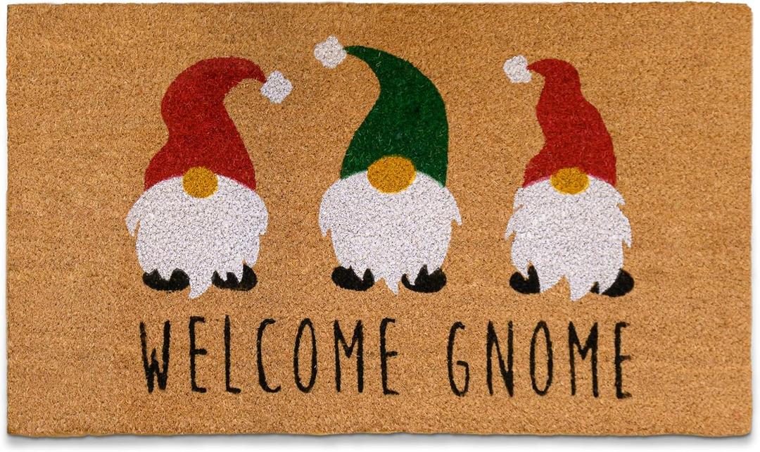 Welcome Gnome Merry Christmas Doormat 30x17 Inch, Funny Christmas Door Mat for Covered Outdoor Area, Gnomes Welcome Mat w/Non-Slip PVC Backing
