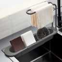 Adjustable Kitchen Sink Caddy with Towel Holder, Drain Strainer Sponge Holder with Hook for Hanging Brush, Multipurpose Dish Drying Rack in Sink, Kitchen Drainer Countertop Organizer & Storage Rack