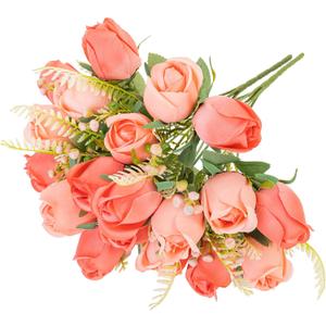 Artificial Rose Flower 20 Heads 2 Bundles Bridal Bouquet Silk Rose Bulk for Wedding Home Valentine's Day Party Decor, Mixed Living Coral