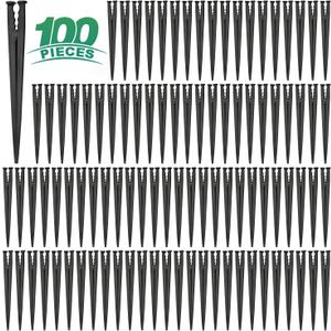 RedChili 100 Pack 1/4 Inch Drip Irrigation Support Stakes, Plastic, 5.68 Inch, Barb Connector, Ideal for 1/4-Inch Tubing, Indoor/Outdoor Use