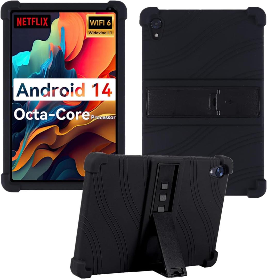 Case for Urao C107 Tablet, Kids Friendly Soft Silicone Adjustable Stand Cover for Urao C107 10.1 inch Tablet (Black)