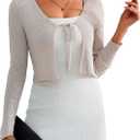 a.Jesdani Women's Shrug Sweaters Tie Front Long Sleeve Rib Knit Bolero Open Front Cropped Cardigan Camel, S