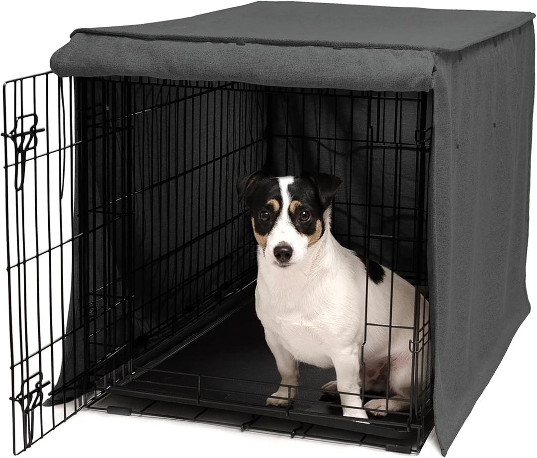 Friends Forever Metal Dog Crate Cover 30 inch w/Light Blocking Protective Curtain, Dog Cage Cover w/Roller Shades, Machine Washable, Trucker Black