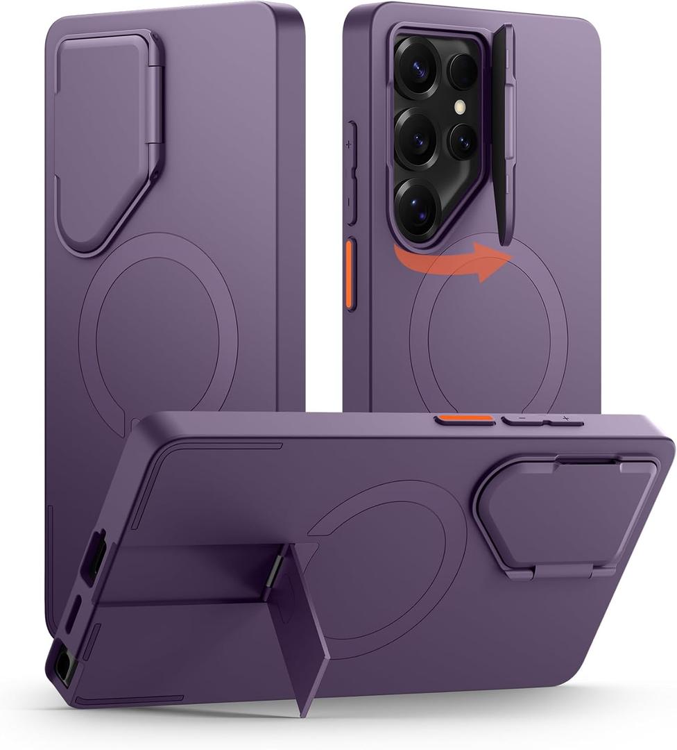 SURITCH for Samsung Galaxy S26 Ultra Phone Case, Magnetic Protective Cover with Camera Cover & Adjustable Metal Kickstand for Galaxy S26 Ultra -Dark Purple