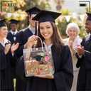 Resholder 24 Pcs Graduation Gift Bags Bulk 2026 Congrats Grad Clear Red Floral Reusable PVC Bags with Handles for High School, College, Graduation Party Favors, 8x8x3.15 Inch