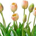 DUYONE 15pcs Artificial Tulips Flowers, Latex Bouquet, Fake Tulips for Office Wedding Party Home Kitchen Garden Decoration-B Pink Champagne