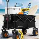 Hikenture Beach Wagon with Balloon Wheels, 7.5 Balloon Tires Collapsible Wagon, 330lbs Heavy Duty Beach Cart for Sand, Large Capacity Foldable Utility Wagon for Family Outings
